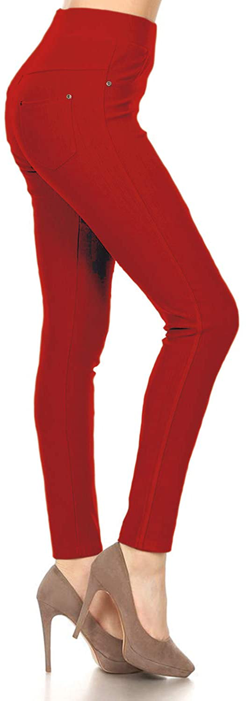 Leggings Depot Premium Quality Women's Cotton Blend Stretch Pull-on Jeggings with Pockets Apparel & Accessories > Clothing > Activewear LEGGINGS DEPOT Red One Size