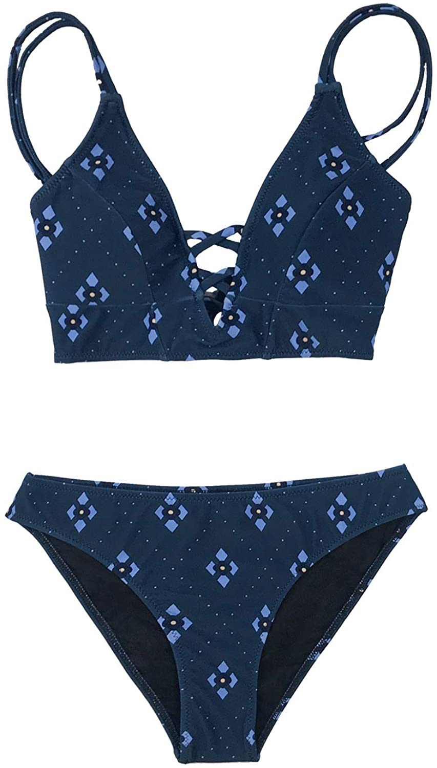 CUPSHE Women's Dream Space Lace Up Bikini Set Beach Swimwear Apparel & Accessories > Clothing > Swimwear CUPSHE Navy XX-Large