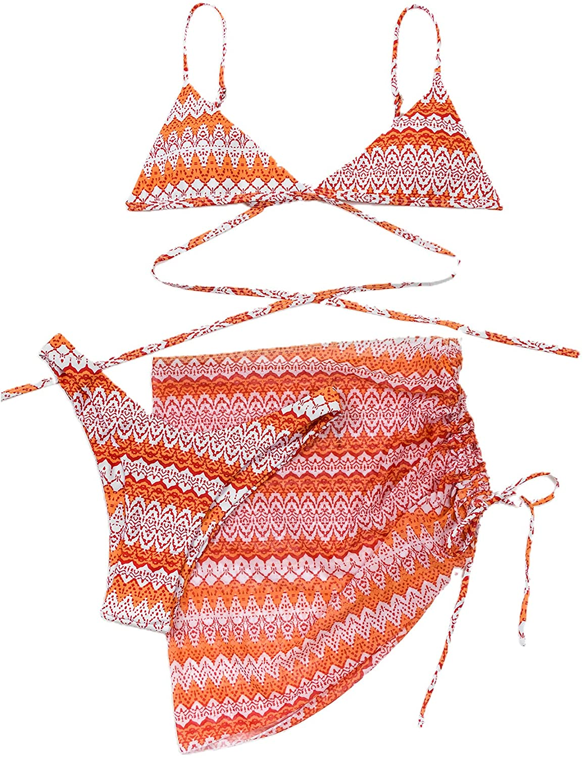 SOLY HUX Women'S Tie Dye Wrap Bikini Bathing Suits with Mesh Beach Skirt 3 Piece Swimsuits Apparel & Accessories > Clothing > Underwear & Socks > Lingerie KYLIE MAX All Over Print Medium
