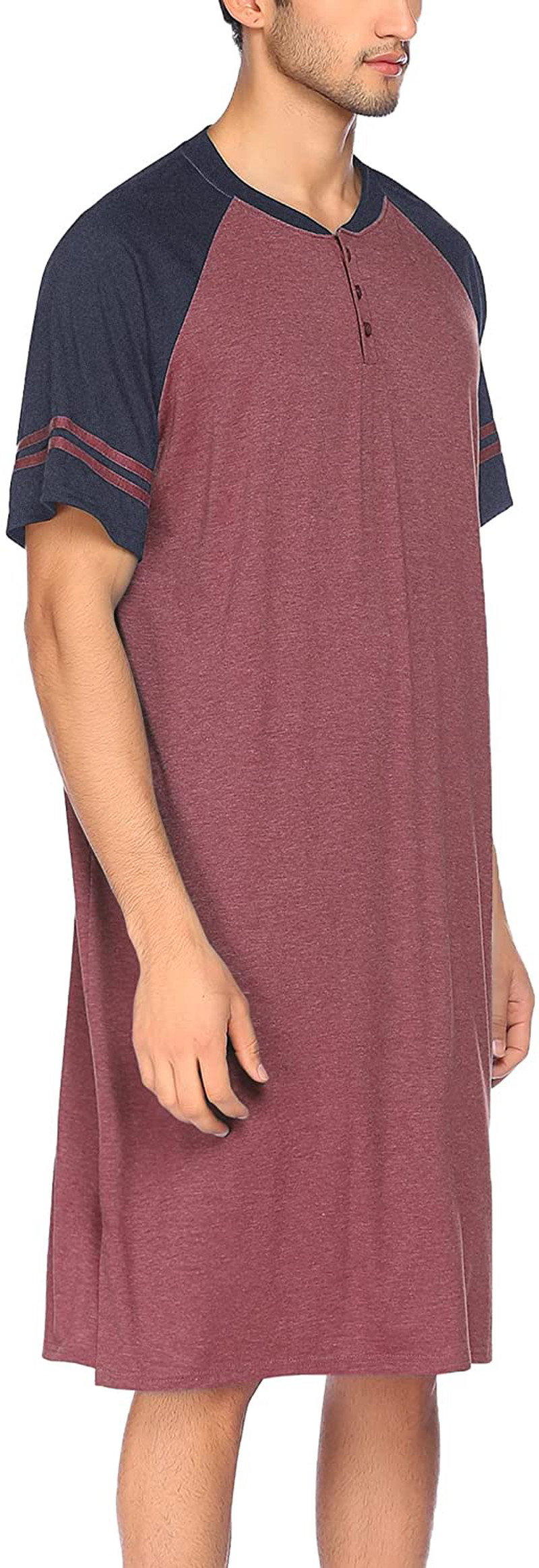 Evanhome Cotton Sleep Shirt Men V-Neck Nightshirts Short Sleeve Henley Shirt Lounge Sleepwear M-XXXL Apparel & Accessories > Clothing > Sleepwear & Loungewear > Nightgowns Kylie Max