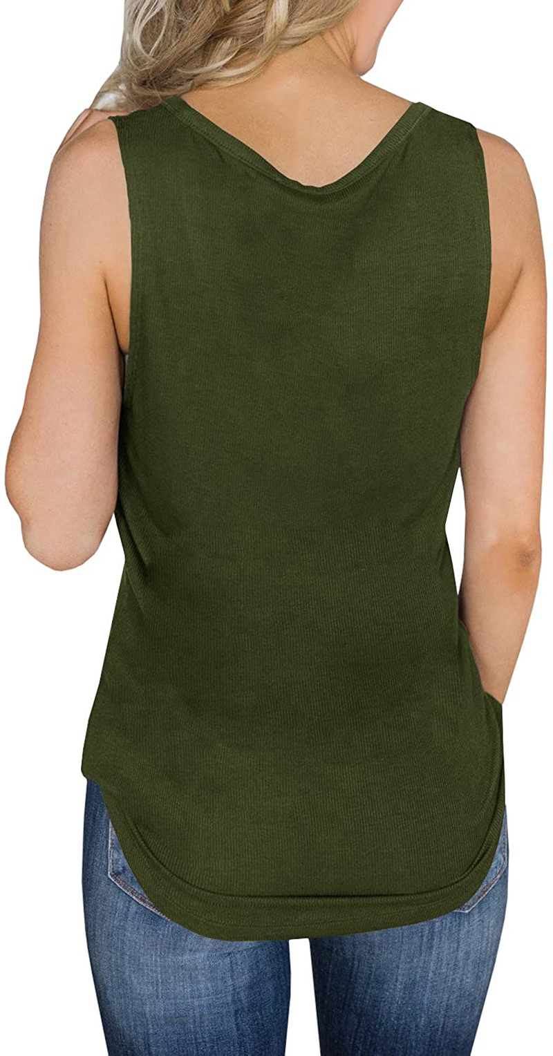 Dellytop Womens V Neck Tank Tops Sleeveless Henley Shirts Button up Ribbed Long Tunic Tees Apparel & Accessories > Clothing > Activewear Kylie Max