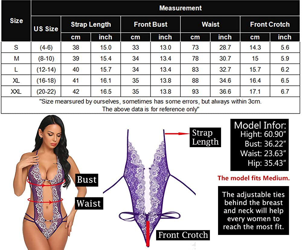 Avidlove Women Lace Teddy Bodysuit One Piece Lingerie V-Neck Nightwear Mini Babydoll S-XXL Apparel & Accessories > Clothing > Underwear & Socks > Lingerie Avidlove