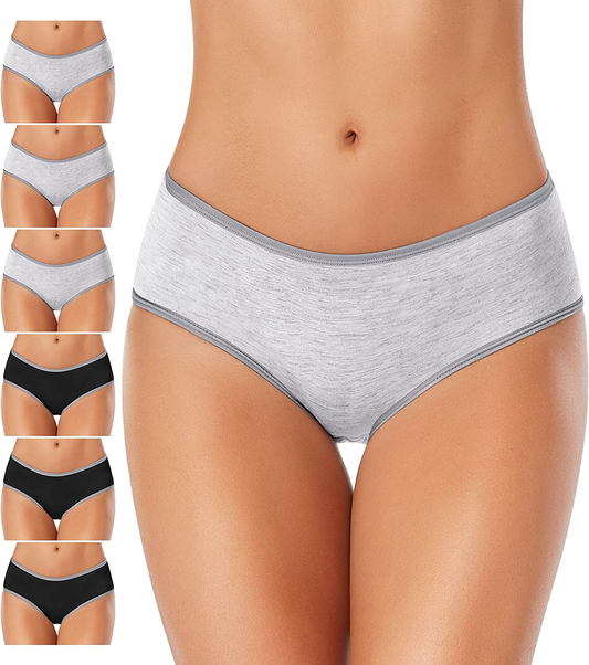 Cotton Full Coverage Underwear Womens Panties No Ride up Hipster Soft Breathable Stretch Bikini Ladies Briefs 6 Pack Apparel & Accessories > Clothing > Underwear & Socks > Underwear DUKAWA 6 Pack Black and Gray-d 3X-Large