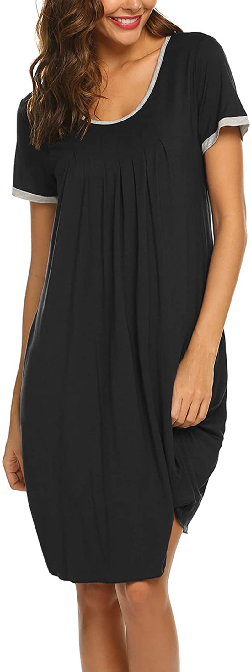 Ekouaer Women'S Nightgown Short Sleeve Sleepwear Comfy Sleep Shirt Pleated Scoopneck Nightshirt S-XXXL Apparel & Accessories > Clothing > Sleepwear & Loungewear > Nightgowns Kylie Max