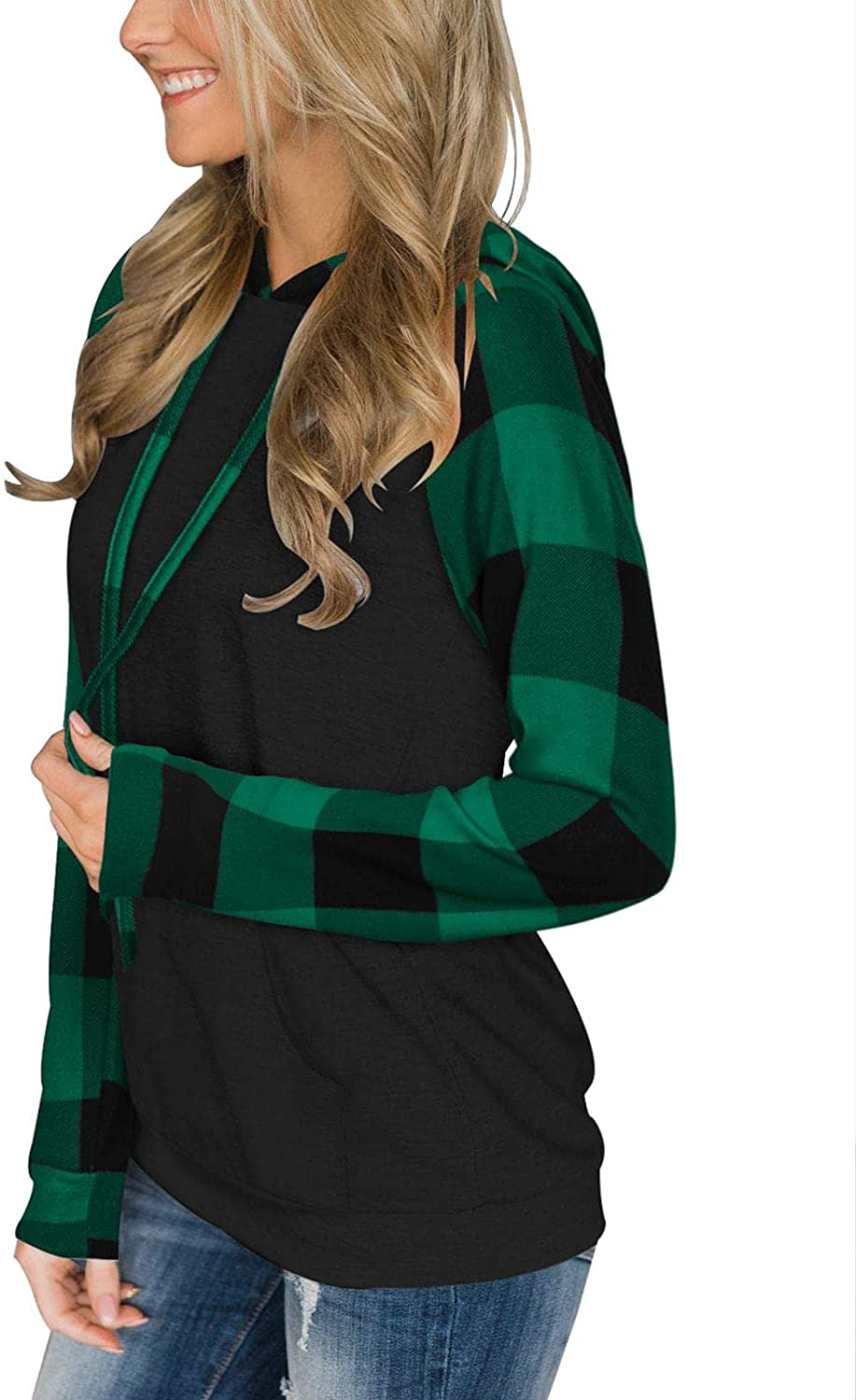 PINKMSTYLE Womens Color Block Hoodies Casual Lightweight Drawstring Pullover Sweatshirt Fall Long Sleeve Tops with Pocket Apparel & Accessories > Clothing > Activewear Kylie Max