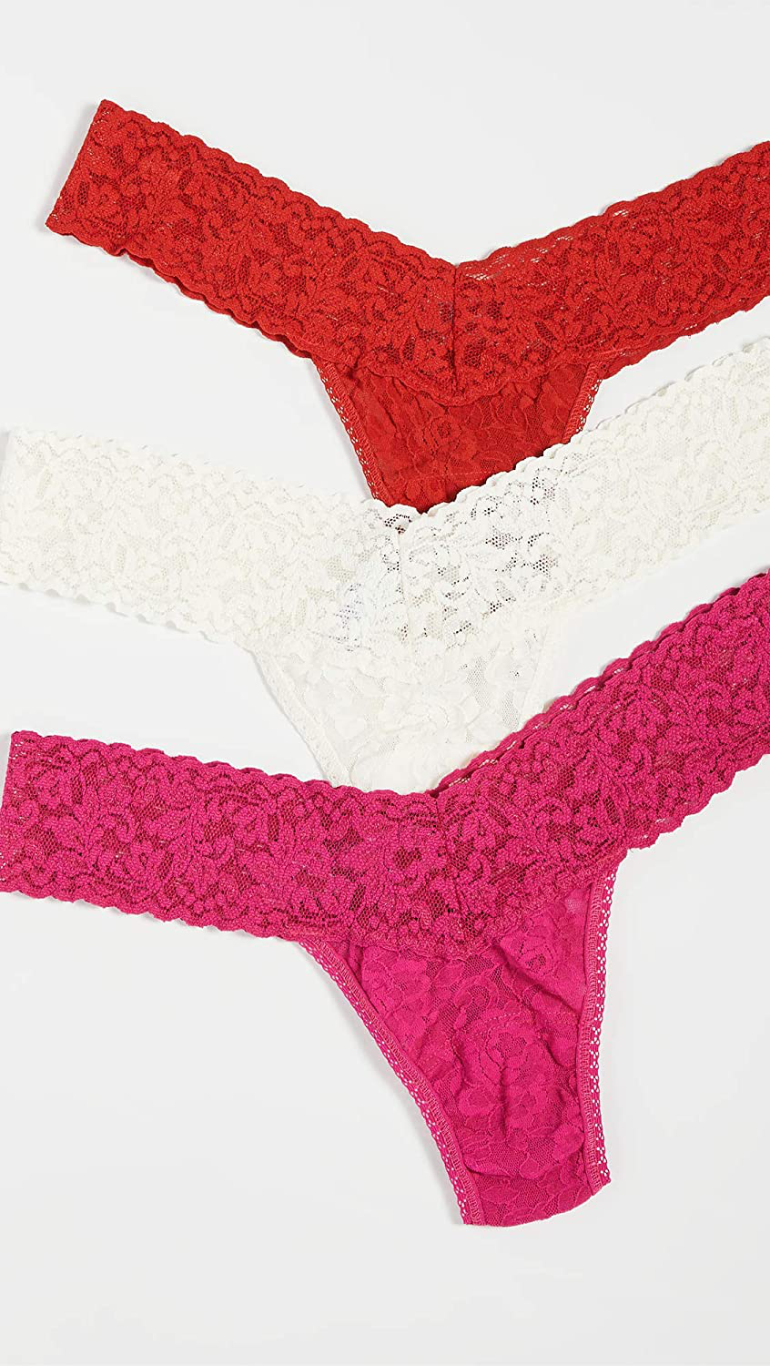 hanky panky, Signature Lace Low Rise Valentines Thong 3 Pack, One Size (2-12) Apparel & Accessories > Clothing > Underwear & Socks > Underwear hanky panky