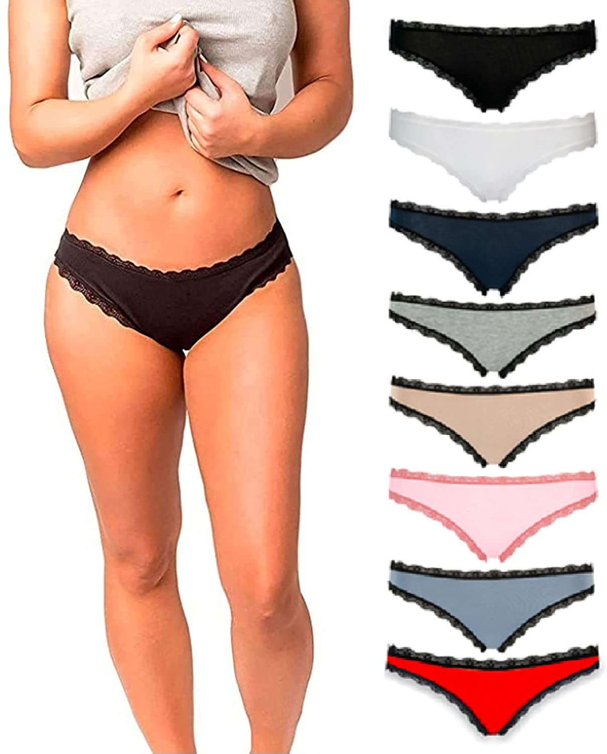Emprella Cotton Underwear Women, 8 or 5 Pack Womens Bikini Seamless Ladies Cheeky Panty Apparel & Accessories > Clothing > Underwear & Socks > Underwear Emprella 8-pack Assorted Medium