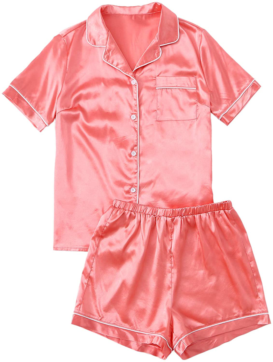SweatyRocks Women's Short Sleeve Sleepwear Button Down Satin 2 Piece Pajama Set Apparel & Accessories > Clothing > Sleepwear & Loungewear > Pajamas SweatyRocks