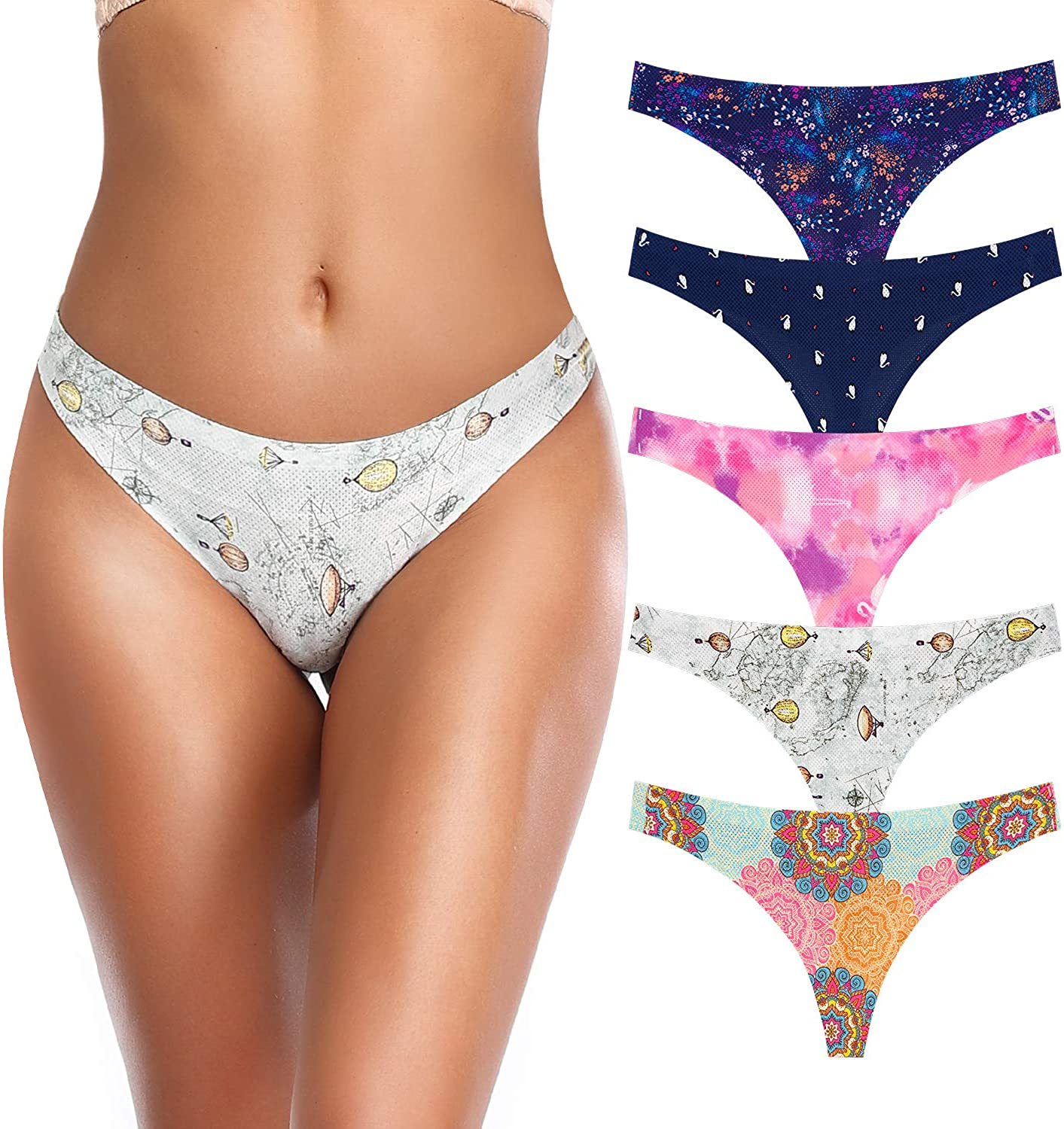 Thong Underwear for Women,No Show Breathable Cotton Womens Thongs Underwear Seamless Thongs for Women Apparel & Accessories > Clothing > Underwear & Socks > Underwear QOVOQ Multicoloured B-5pack Medium