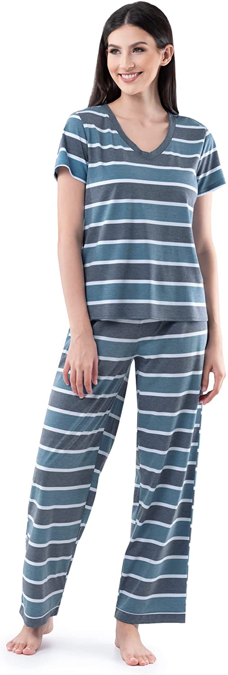 Fruit of the Loom Women's Short Sleeve Tee and Pant 2 Piece Sleep Set Apparel & Accessories > Clothing > Sleepwear & Loungewear > Pajamas Fruit of the Loom Blue Stripe 4X
