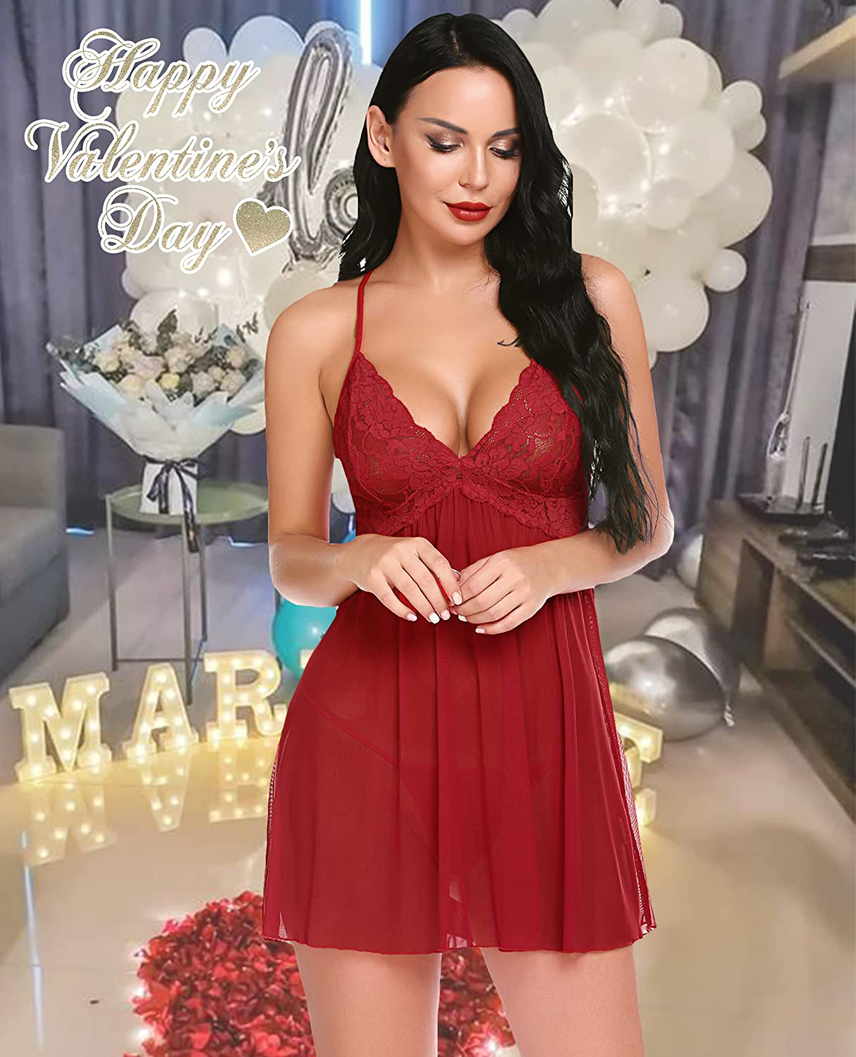Avidlove Women Negligees Lingerie Lace Babydoll Sexy Chemise Exotic Mesh Nightgowns Apparel & Accessories > Clothing > Underwear & Socks > Lingerie Kylie Max