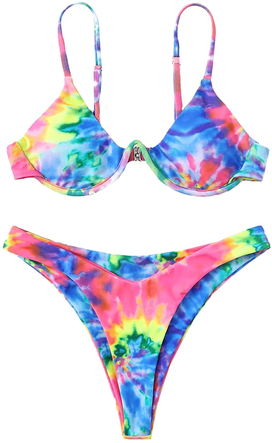 Verdusa Women'S Sexy Triangle Bathing Two Pieces Swimsuit Bikini Set Apparel & Accessories > Clothing > Underwear & Socks > Underwear Verdusa Tie Dye X-Large