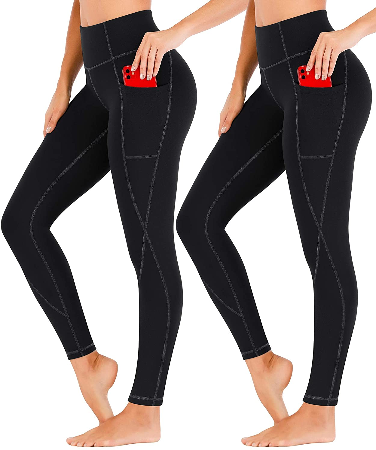 Heathyoga Yoga Pants for Women with Pockets High Waisted Leggings with Pockets for Women Workout Leggings for Women Apparel & Accessories > Clothing > Underwear & Socks > Shapewear Heathyoga 2 Pack Dark&dark Small