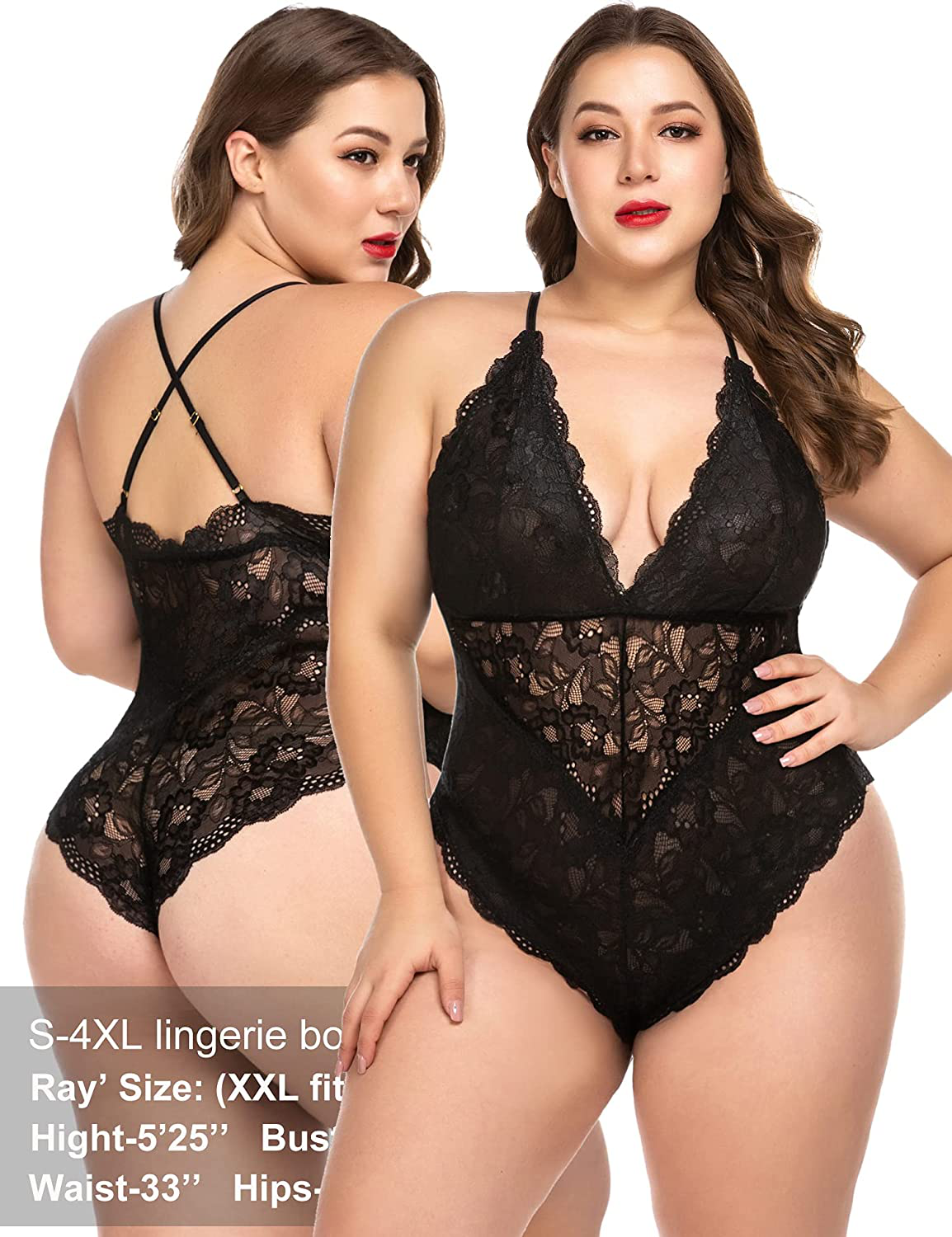 Avidlove Women Snap Crotch Lingerie Sexy Lace Bodysuit Deep V Teddy One Piece Lace Babydoll Apparel & Accessories > Clothing > Underwear & Socks > Lingerie Kylie Max