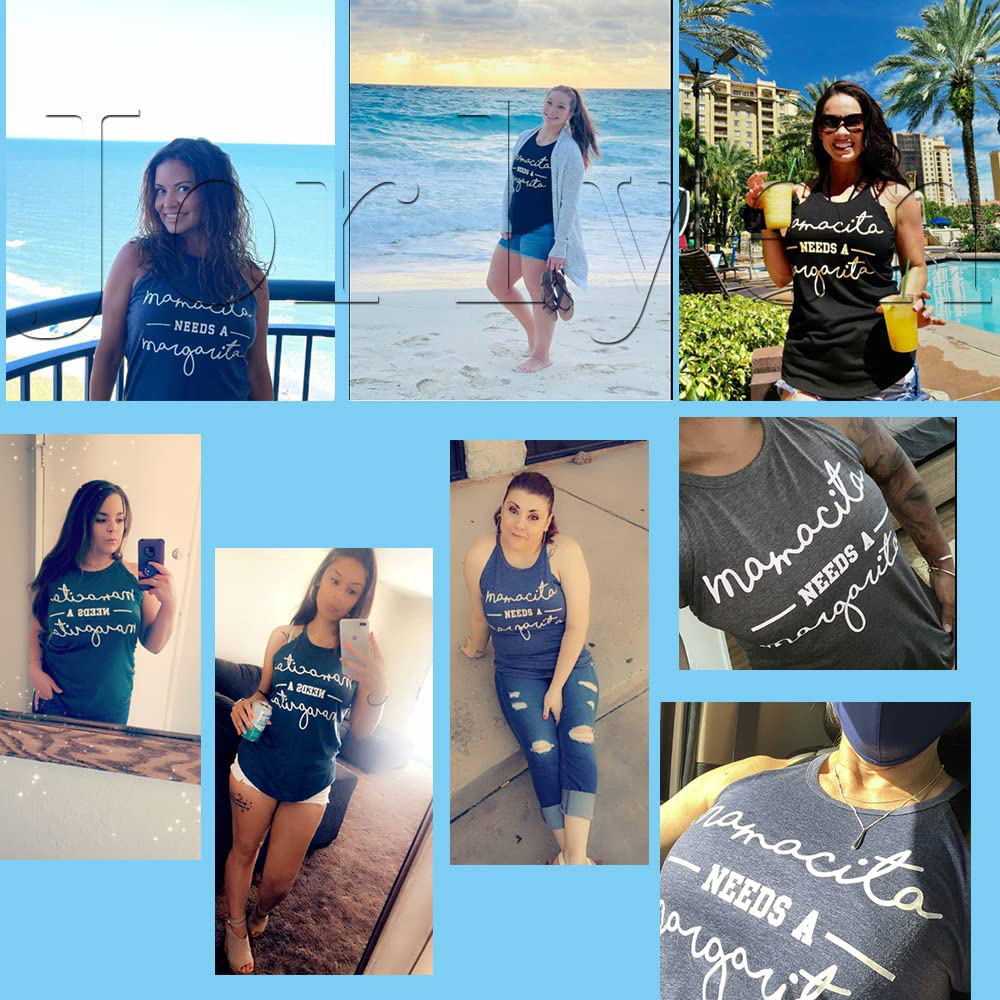 Mamacita Needs a Margarita Women Funny Shirts Workout Tops Graphic Beach Holiday Outfit Tees Apparel & Accessories > Clothing > Activewear Kylie Max