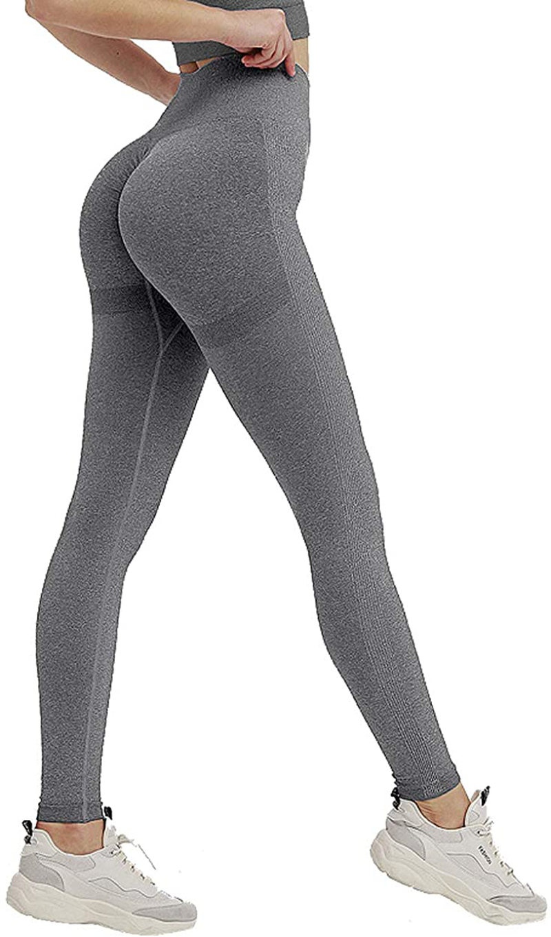 MOSHENGQI Womens Seamless Butt Lift Leggings High Waisted Yoga Pants Ribbed Workout Slimming Tights Apparel & Accessories > Clothing > Activewear MOSHENGQI #6 Seamless Dark-gray Medium