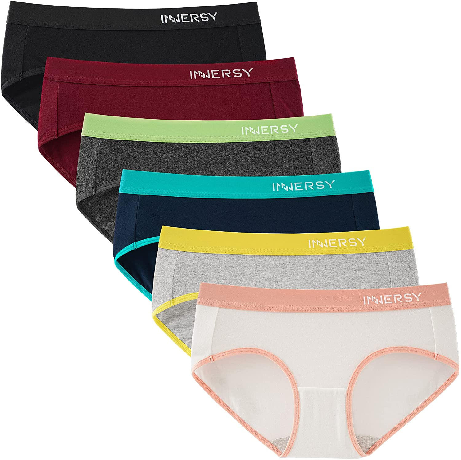 INNERSY Womens Underwear Hipster Panties Cotton Low Rise Briefs Pack of 6 Apparel & Accessories > Clothing > Underwear & Socks > Underwear INNERSY Dark Series With Wide Band Large