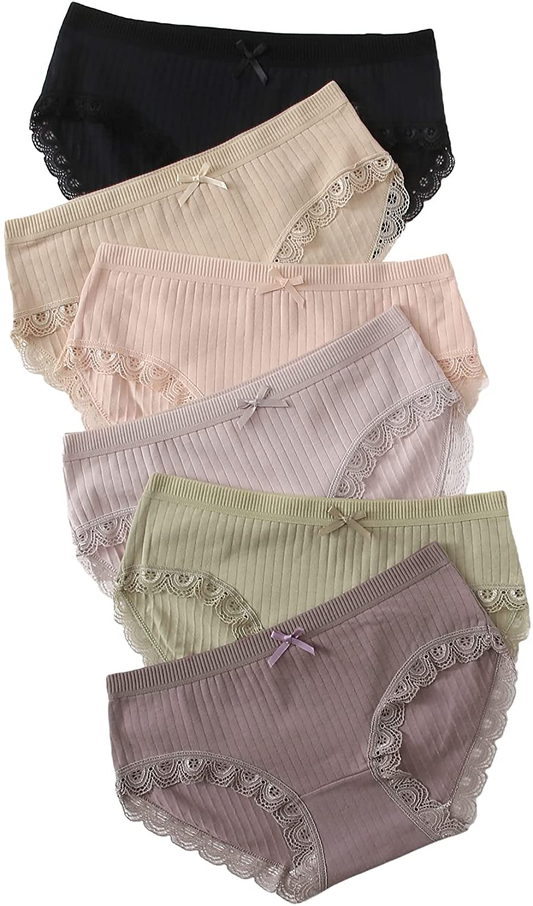 Makemechic Women'S 6Pack Lace Trim Ribbed Brief Panty Set Underwear Apparel & Accessories > Clothing > Underwear & Socks > Underwear MakeMeChic Multicolor Large