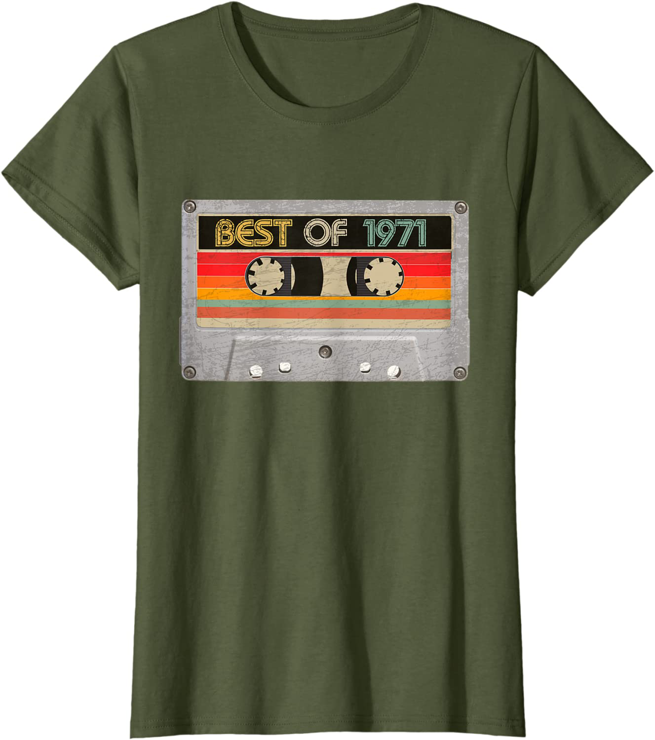 Best Of 1971 50th Birthday Gifts Cassette Tape Vintage T-Shirt Arts & Entertainment > Party & Celebration > Gift Giving BORN Olive Women 2XL