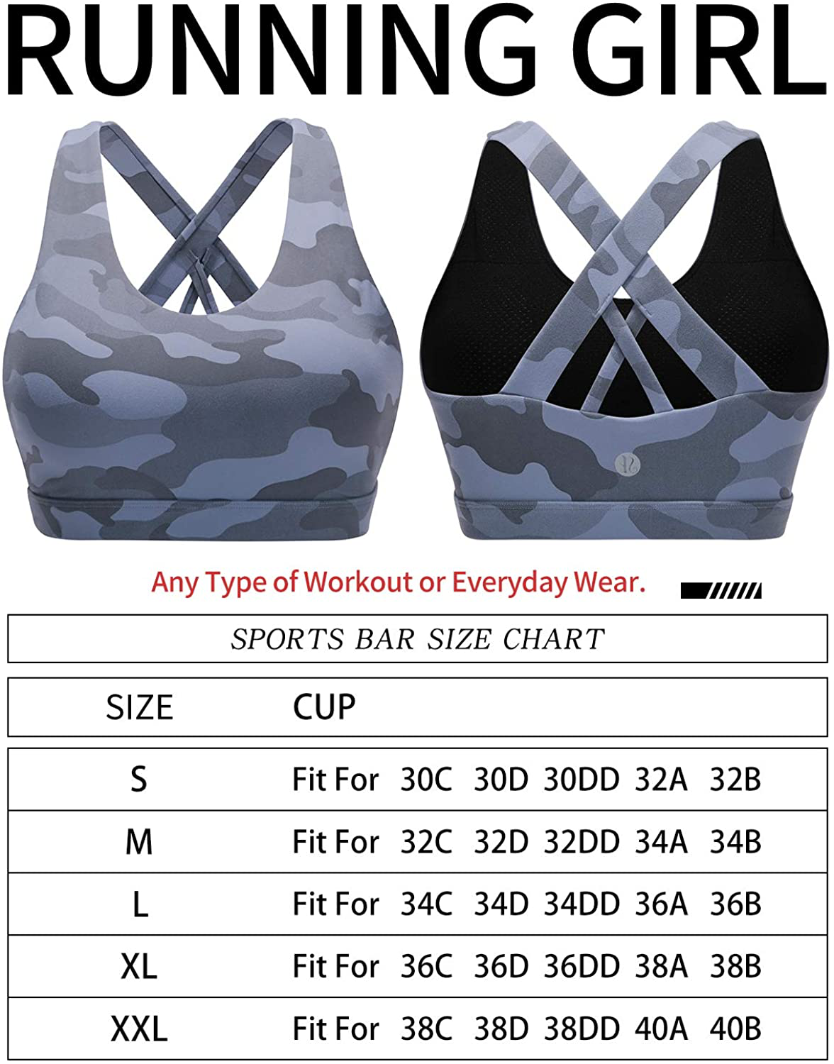 RUNNING GIRL Sports Bra for Women, Criss-Cross Back Padded Strappy Sports Bras Medium Support Yoga Bra with Removable Cups Apparel & Accessories > Clothing > Underwear & Socks > Bras Kylie Max