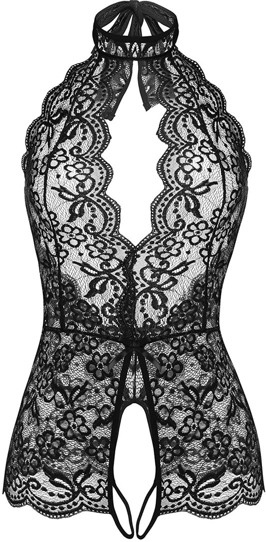 LOLLO VITA Women Lingerie Lace Bodysuit One Piece Babydoll Teddy Chemise Sleepwear Apparel & Accessories > Clothing > Underwear & Socks > Lingerie LOLLO VITA Pure Black Small
