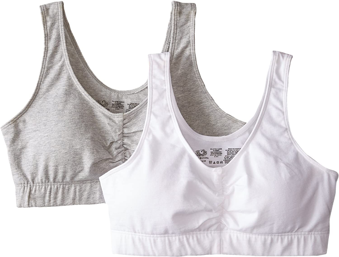 Fruit of the Loom Women'S Shirred Front Sport Bra with Removable Pads, 2-Pack Apparel & Accessories > Clothing > Underwear & Socks > Bras Kylie Max