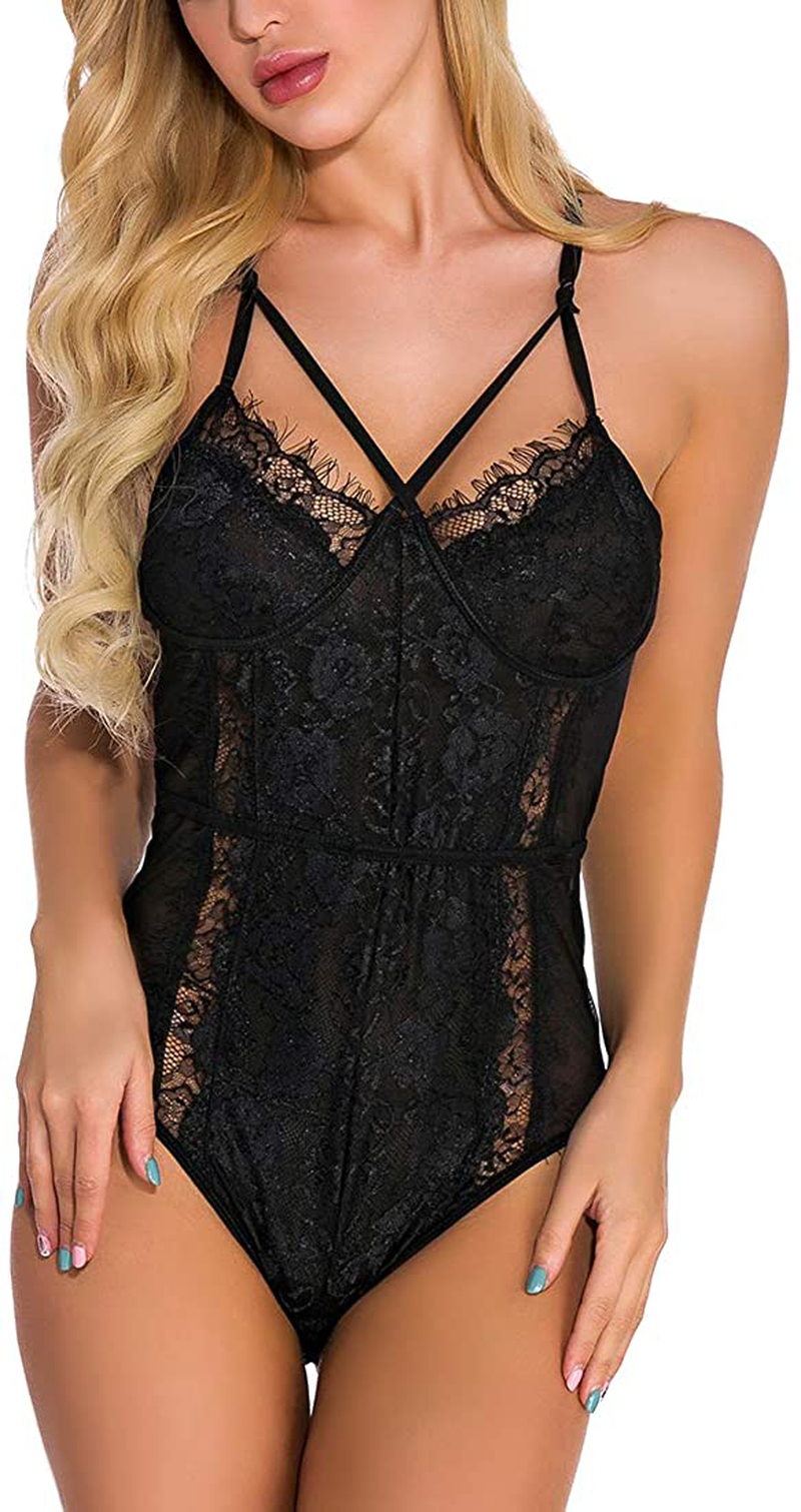 WADAYUYU Women Sexy Lace Teddy Lingerie Adjustable Straps Bodysuit One Piece Babydoll Bridal Lingerie Apparel & Accessories > Clothing > Underwear & Socks > Lingerie WADAYUYU