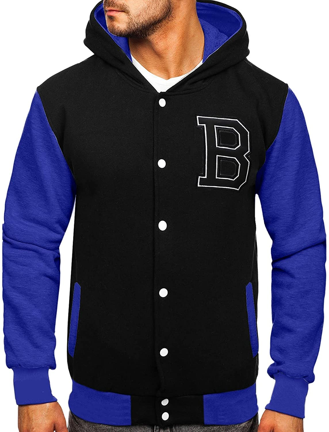 Merthy Mens Classic Varsity Baseball Jackets with Hood Casual Slim Fit Snap Buttons Cotton Uniform Bomber Jackets Coats Apparel & Accessories > Clothing > Underwear & Socks > Shapewear Merthy