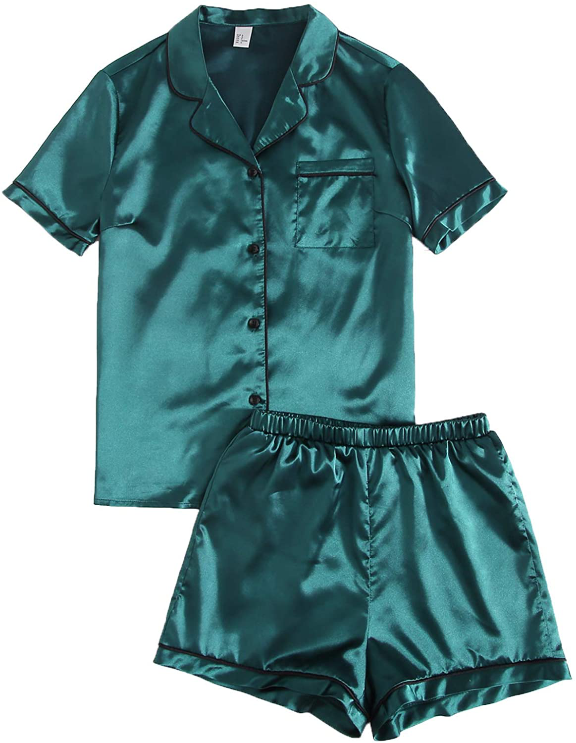 SweatyRocks Women's Short Sleeve Sleepwear Button Down Satin 2 Piece Pajama Set Apparel & Accessories > Clothing > Sleepwear & Loungewear > Pajamas SweatyRocks