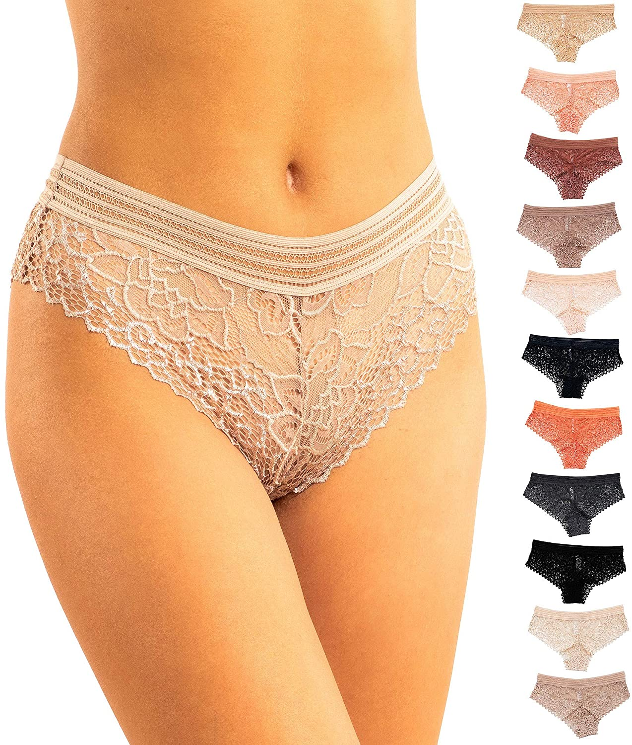 Alyce Ives Intimates 12 Pack Womens Lace Bikini Assorted Colors Apparel & Accessories > Clothing > Underwear & Socks > Underwear Alyce Ives Intimates Stripe Waistband Medium