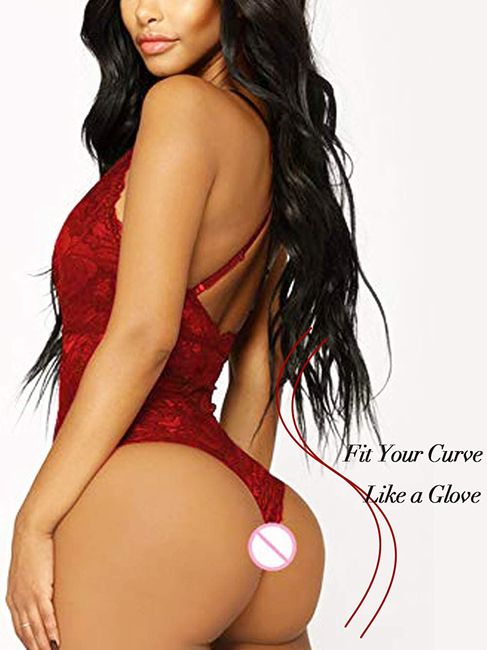 Kaei&Shi V-Neck See Through Lingerie Floral Lace Babydoll Sexy Lingerie for Women One Piece Bodysuit Apparel & Accessories > Clothing > Underwear & Socks > Lingerie Kaei&Shi