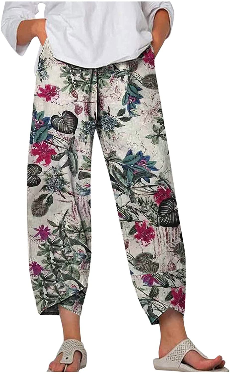 Burband Womens Floral Print Boho Yoga Pants Elephant Linen Harem Pants Wide Leg Work Trousers Palazzo Lounge Hippie Clothes Apparel & Accessories > Clothing > Underwear & Socks > Shapewear Burband Hot Pink X-Large