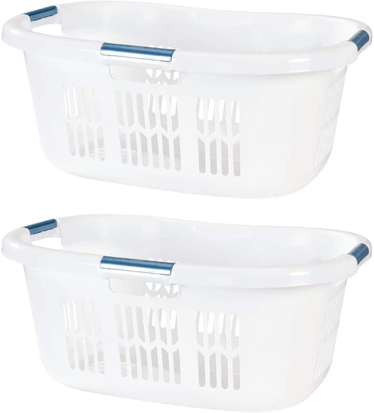 Rubbermaid 2.1 Bushel Small Hip Hugger Portable Plastic Home Laundry Basket with Grab through Handles, White (2-Pack) Apparel & Accessories > Clothing > Underwear & Socks > Underwear Rubbermaid