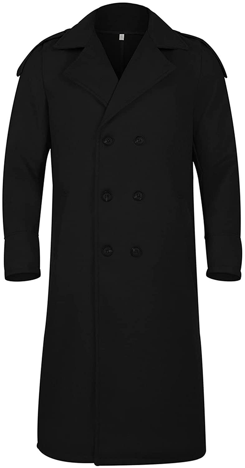 Merthy Mens Winter Warm French Woolen Trench Coats Long Sleeved Turn-Down Collar Double Breasted Business Long Pea Coat Apparel & Accessories > Clothing > Underwear & Socks > Shapewear Merthy