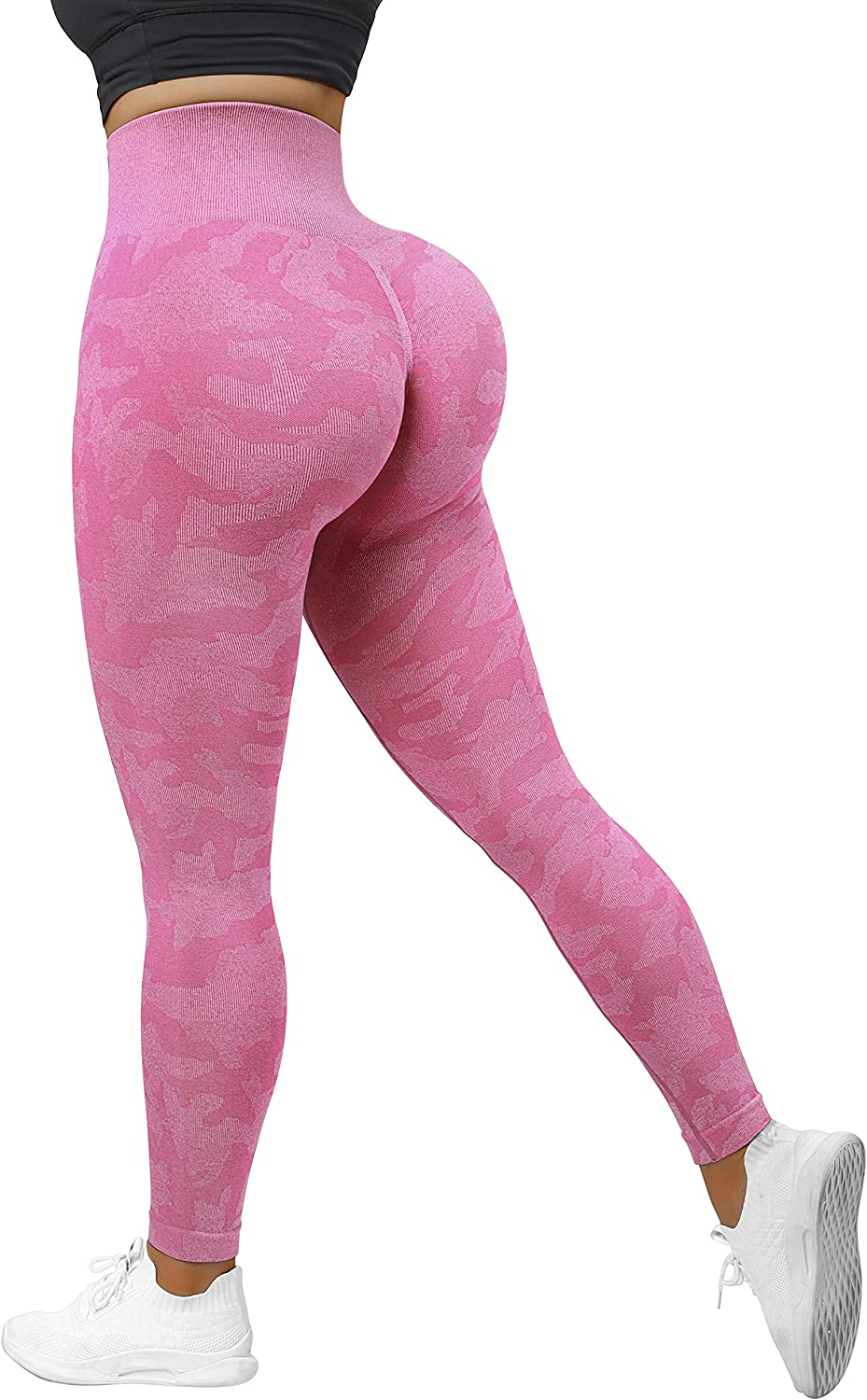 MOSHENGQI Womens Seamless Butt Lift Leggings High Waisted Yoga Pants Ribbed Workout Slimming Tights Apparel & Accessories > Clothing > Activewear MOSHENGQI 11-camo Pink Small