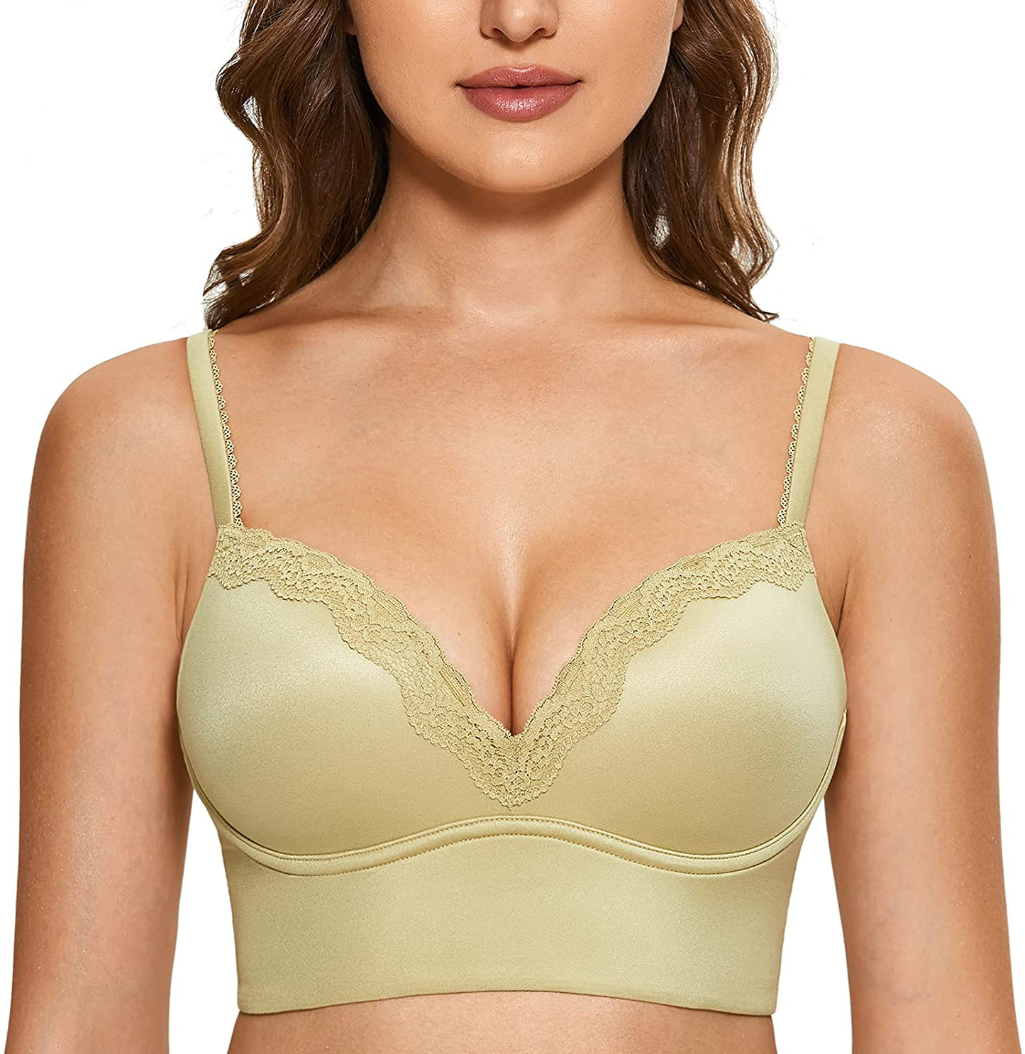 DOBREVA Women's Push Up Bra Wireless Padded Bralette Lace Longline Support Bras Apparel & Accessories > Clothing > Underwear & Socks > Bras DOBREVA Citronella 36C
