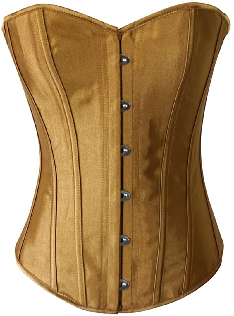 Chicastic Black Satin Sexy Strong Boned Corset Lace up Overbust Waist Cincher Bustier Bodyshaper Top - Also White & Red Apparel & Accessories > Clothing > Underwear & Socks > Lingerie Chicastic Beige Gold XX-Large