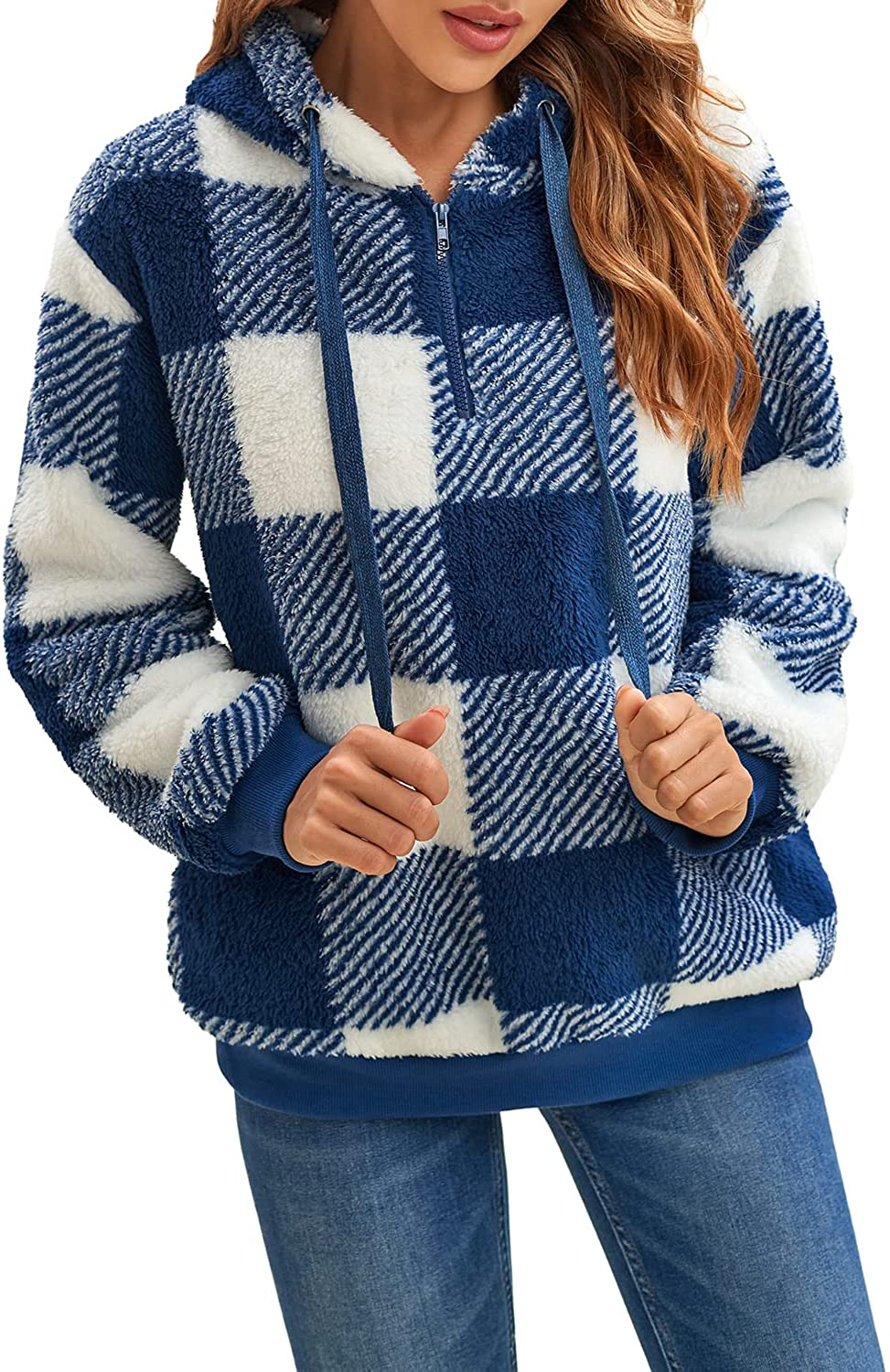 Nirovien Womens Sherpa Pullover Tie Dye Fuzzy Hoodie Double Fleece Sweatshirts Fluffy Oversized Plaid Outerwear Apparel & Accessories > Clothing > Activewear Kylie Max