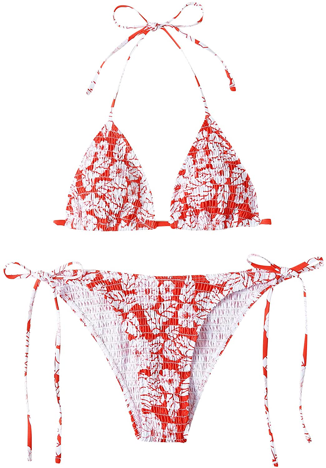 SOLY HUX Women's Halter Triangle Tie Side Bikini 2 Piece Swimsuits Apparel & Accessories > Clothing > Swimwear SOLY HUX Red Floral Medium