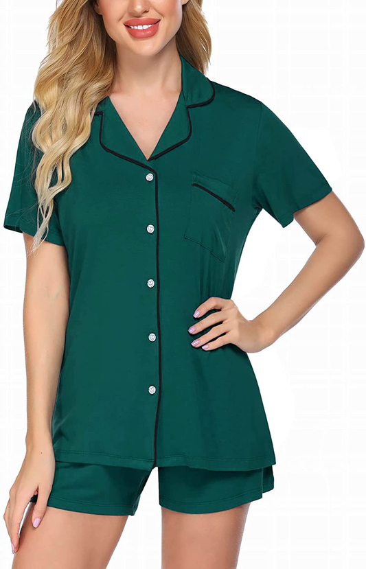 Ekouaer Pajamas Set Short Sleeve Sleepwear Womens Button Down Nightwear Soft Pj Lounge Sets XS-XXL Apparel & Accessories > Clothing > Sleepwear & Loungewear > Pajamas Ekouaer Green Small