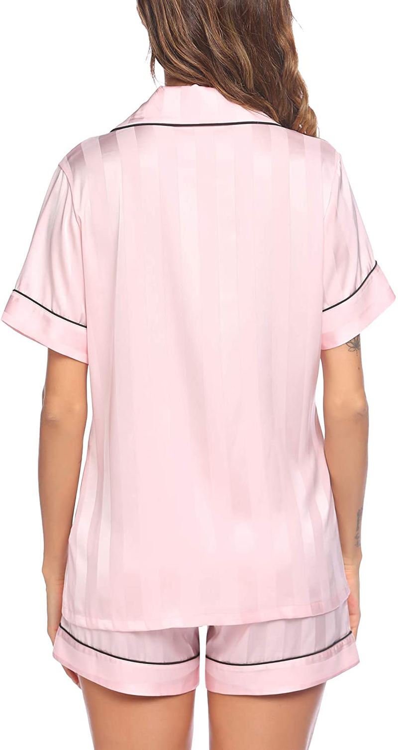 Ekouaer Satin Pajamas Women'S Short Sleeve Sleepwear Soft Silk Button down Loungewear Pjs Shorts Set S-XXL Apparel & Accessories > Clothing > Sleepwear & Loungewear Kylie Max