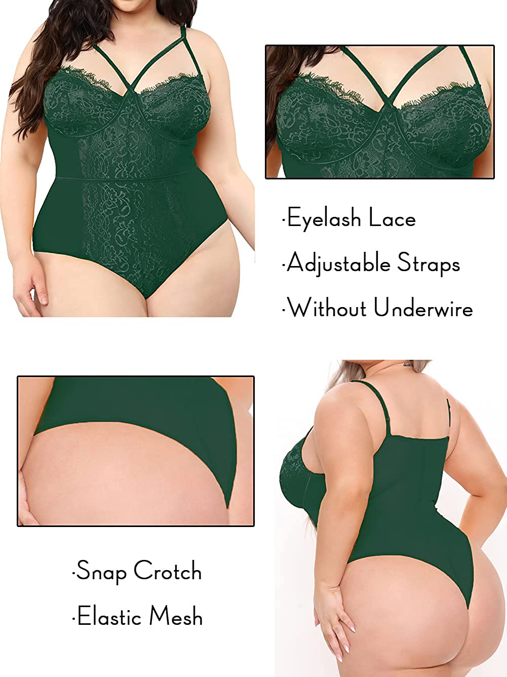 Kaei&Shi Plus Size Lingerie for Women,Sheer Lace Sexy V Neck Bodysuit,Eyelash One Piece Floral Teddy Valentine Apparel & Accessories > Clothing > Underwear & Socks > Lingerie Kaei&Shi