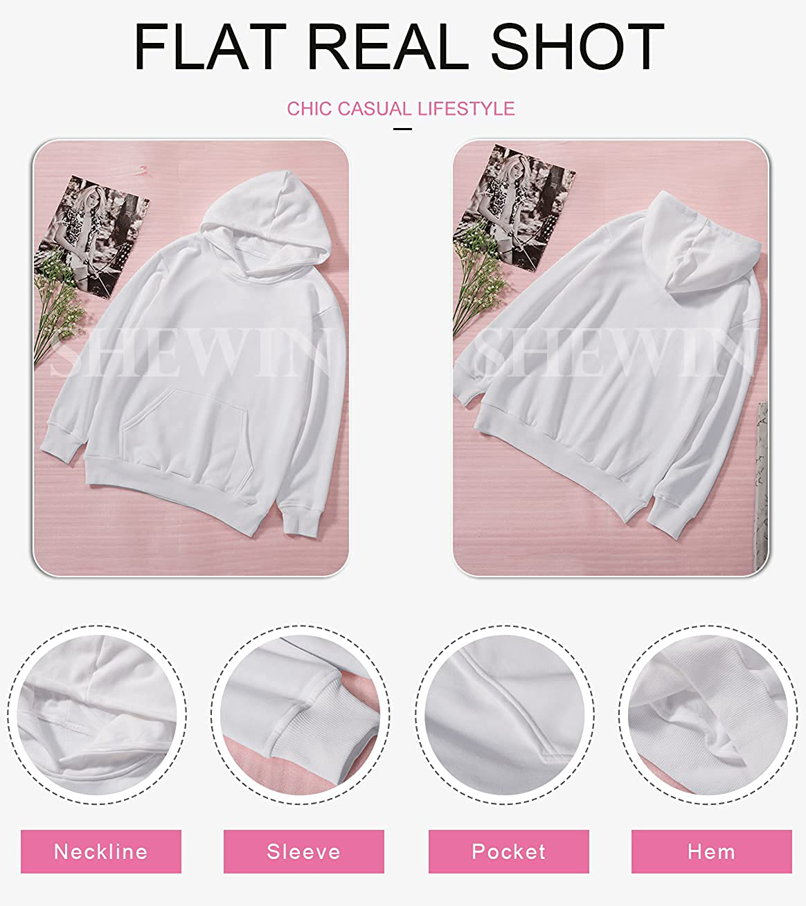 SHEWIN Women'S Casual Hoodies Long Sleeve Solid Lightweight Pullover Tops Loose Sweatshirt with Pocket Apparel & Accessories > Clothing > Activewear Kylie Max