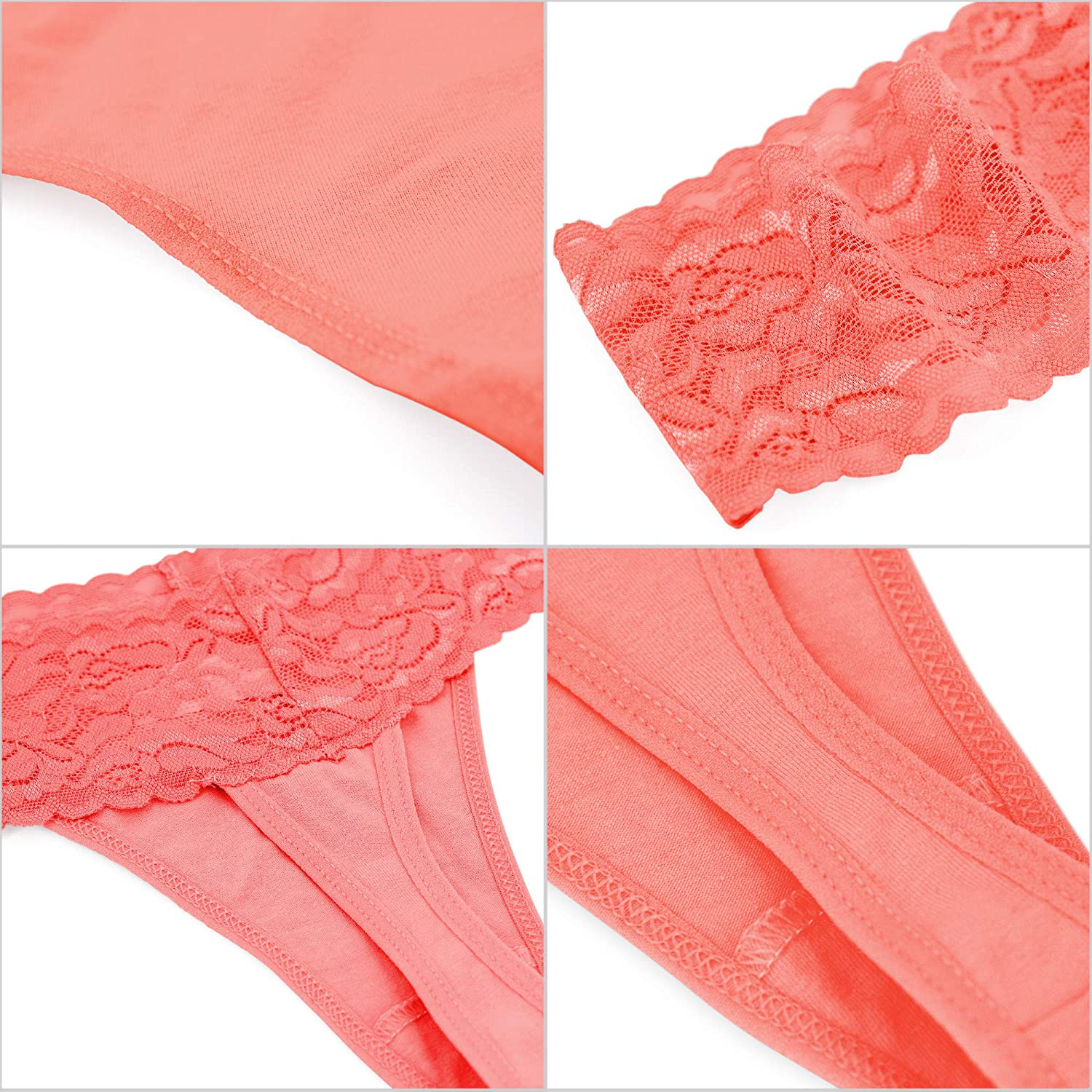 Jo & Bette (6 Pack) Cotton Womens Thong Underwear Lace Trim Soft Sexy Lingerie Panties Set Apparel & Accessories > Clothing > Underwear & Socks > Underwear Jo & Bette