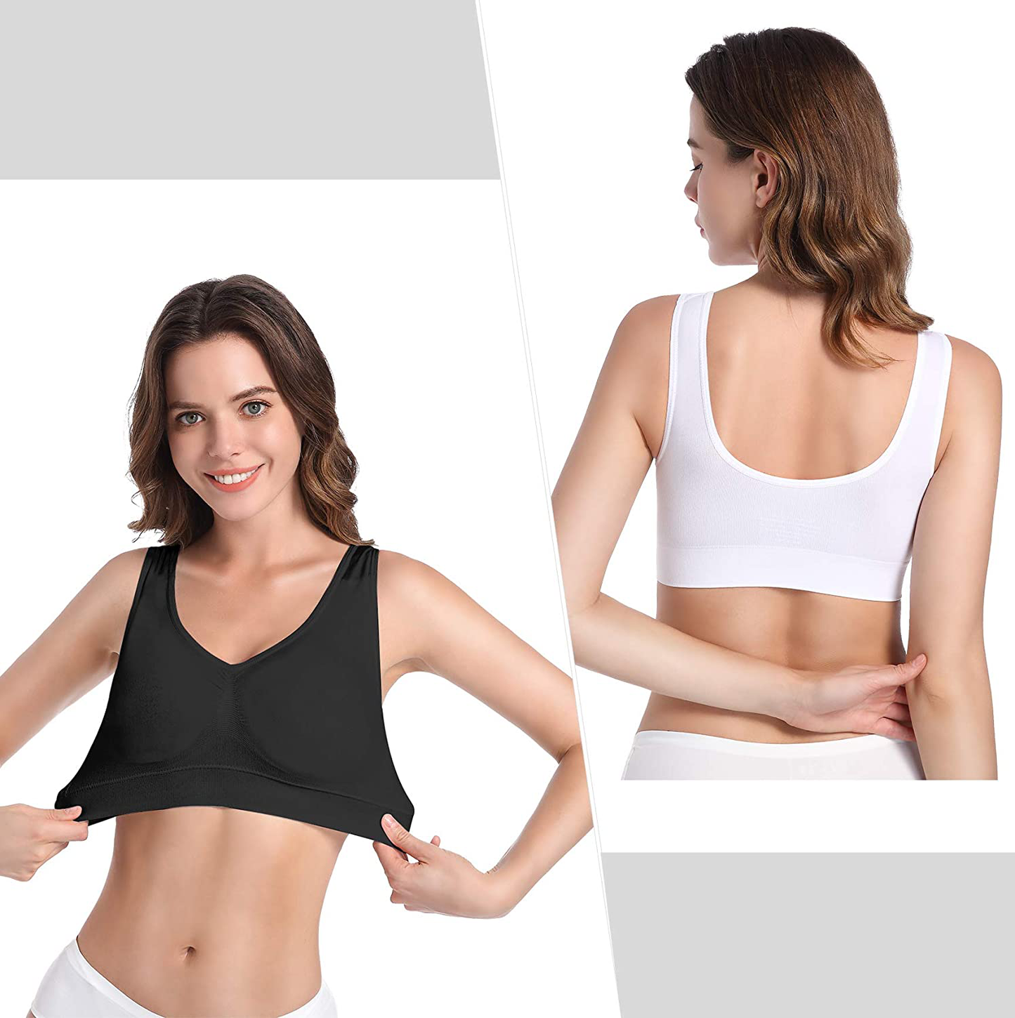 Women'S 3-Pack Seamless Wire-Free Bra Low-Impact Sport Bra Yoga Sleep Daily Bras with Removable Pads Apparel & Accessories > Clothing > Underwear & Socks > Bras Kylie Max