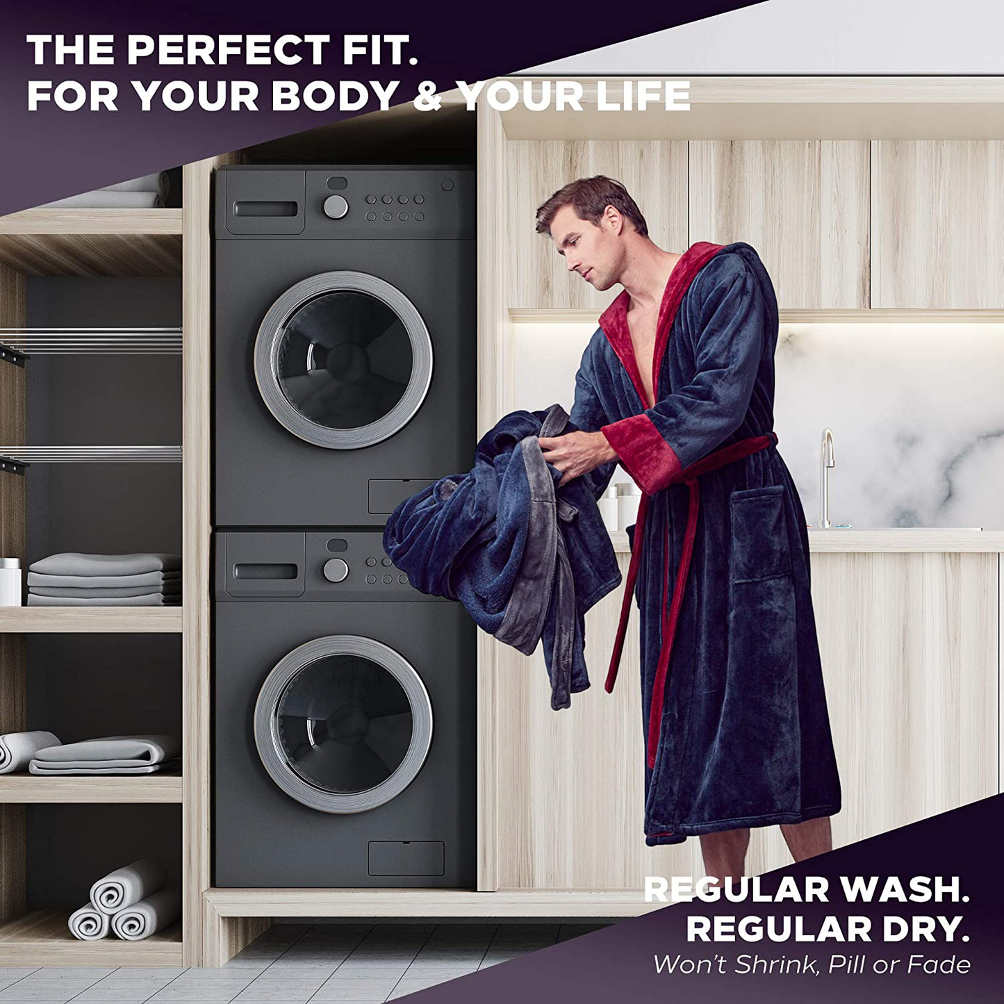 LOTUS LINEN Mens Plush Robe, Soft Hooded Long Robes for Men, Luxury Mens Bathrobes Apparel & Accessories > Clothing > Sleepwear & Loungewear > Robes Kylie Max