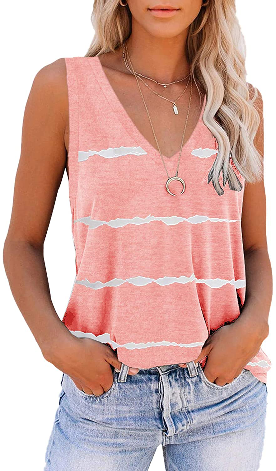 ETCYY Tie Dye Sleeveless V Neck Tank Tops for Women Summer Cute Printed Loose Fit Workout Athletic Yoga Shirts Apparel & Accessories > Clothing > Activewear Kylie Max