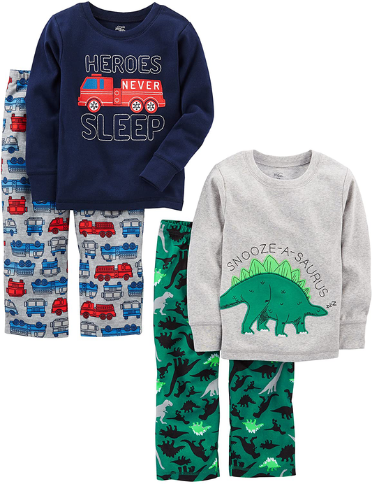 Simple Joys by Carter'S Boys and Toddlers' 4-Piece Pajama Set (Cotton Top & Fleece Bottom) Apparel & Accessories > Clothing > Sleepwear & Loungewear > Pajamas Kylie Max