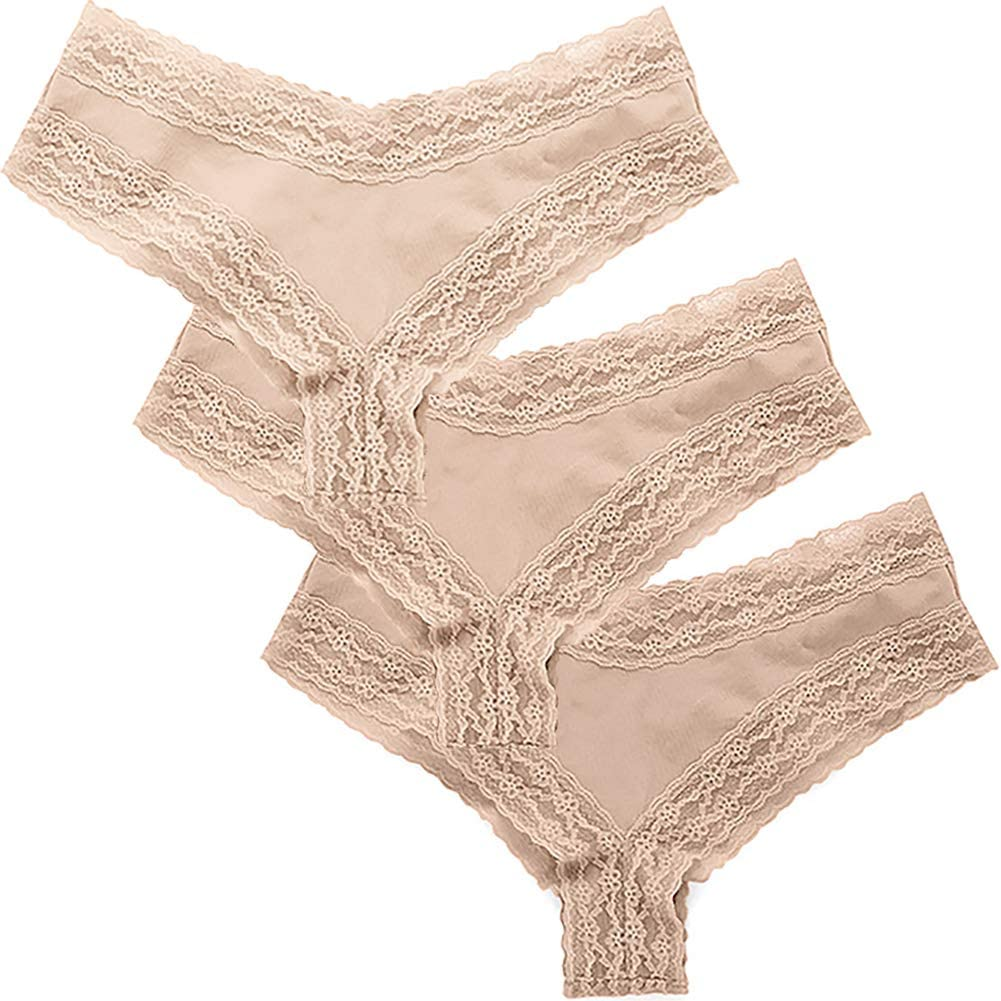 Victoria'S Secret Lace Cheeky Panty Set of 3 Apparel & Accessories > Clothing > Underwear & Socks > Underwear Victoria's Secret Nude 3 Small