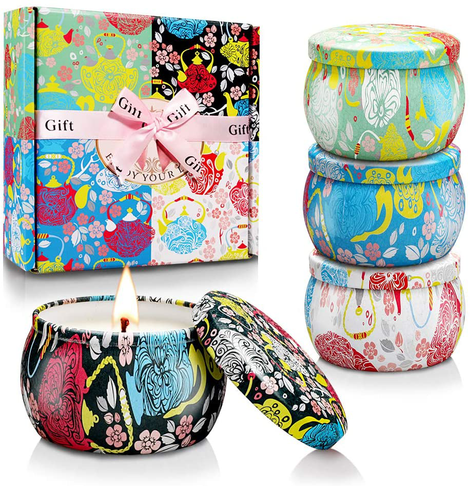 Scented Candles Gifts Set for Women, Aromatherapy Candles for Home Scented, Upgraded Large Tin of Soy Candle Lavender Candle Birthday Gifts for Women Mom Bath Spa Meditation Christmas Gifts Candles Arts & Entertainment > Party & Celebration > Gift Giving LGJDF Floral